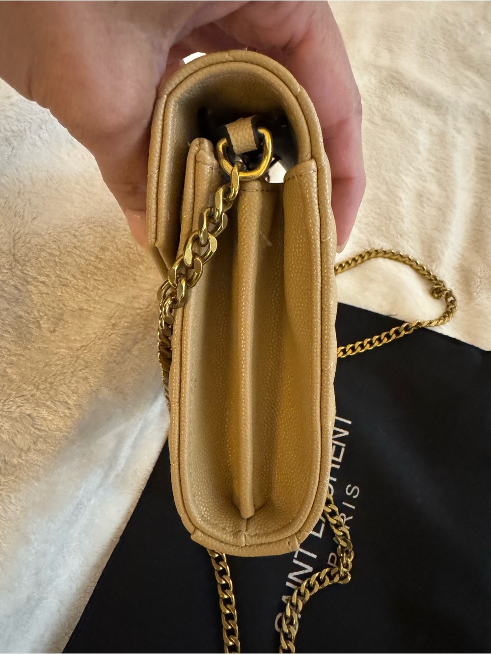 YSL-Style Beige Quilted Chain Crossbody Shoulder Bag w/Dust Bag EUC